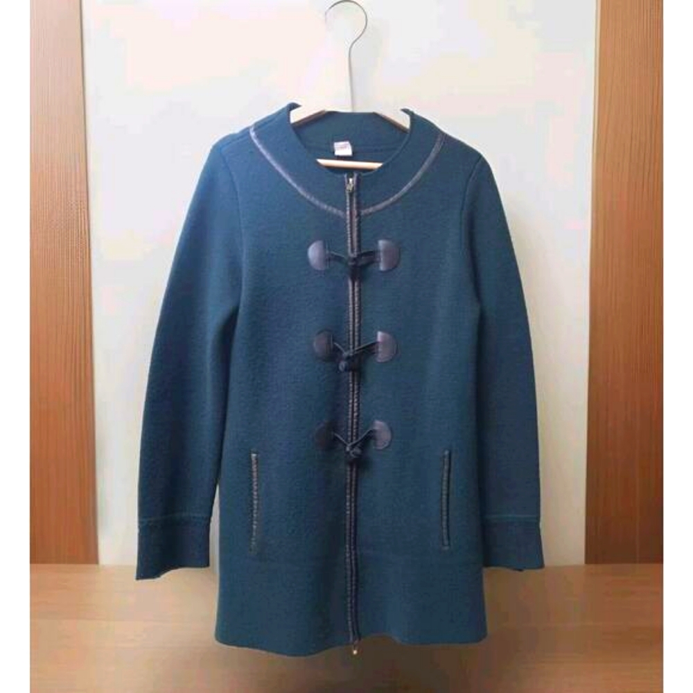 J. Crew Merino Wool Genuine Leather Stitching Supersoft Cardigan Coat Size S